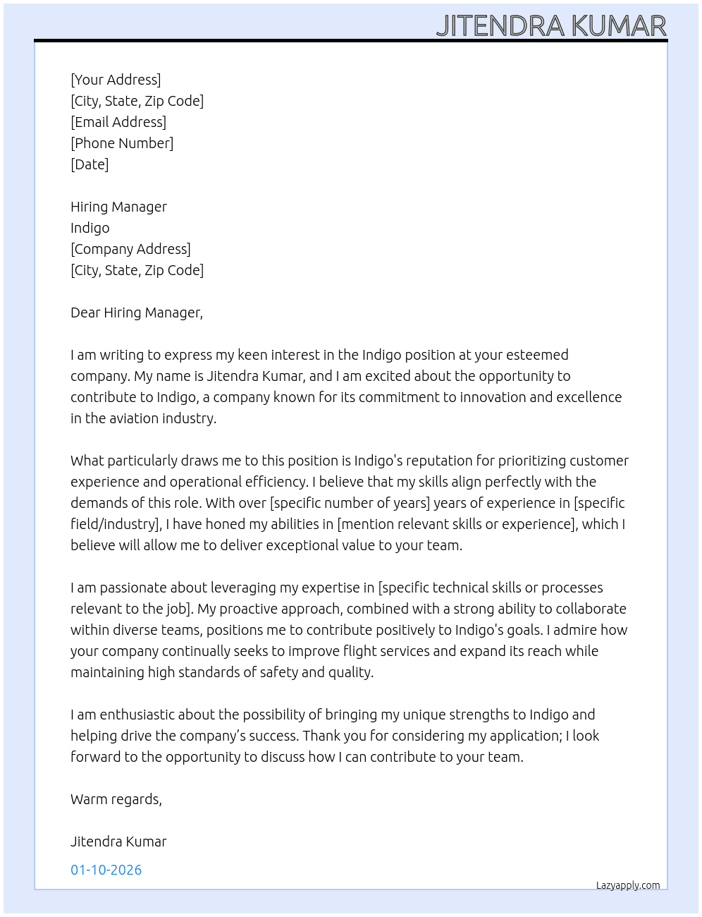 Indigo  At Indigo  Cover Letter