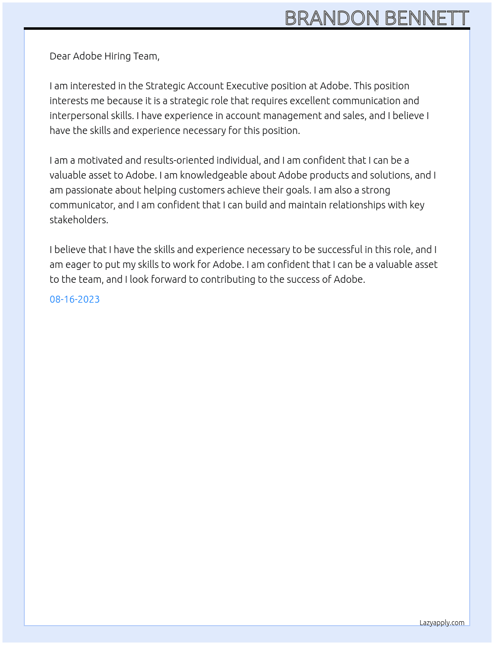 Strategic Account Executive At Adobe Cover Letter