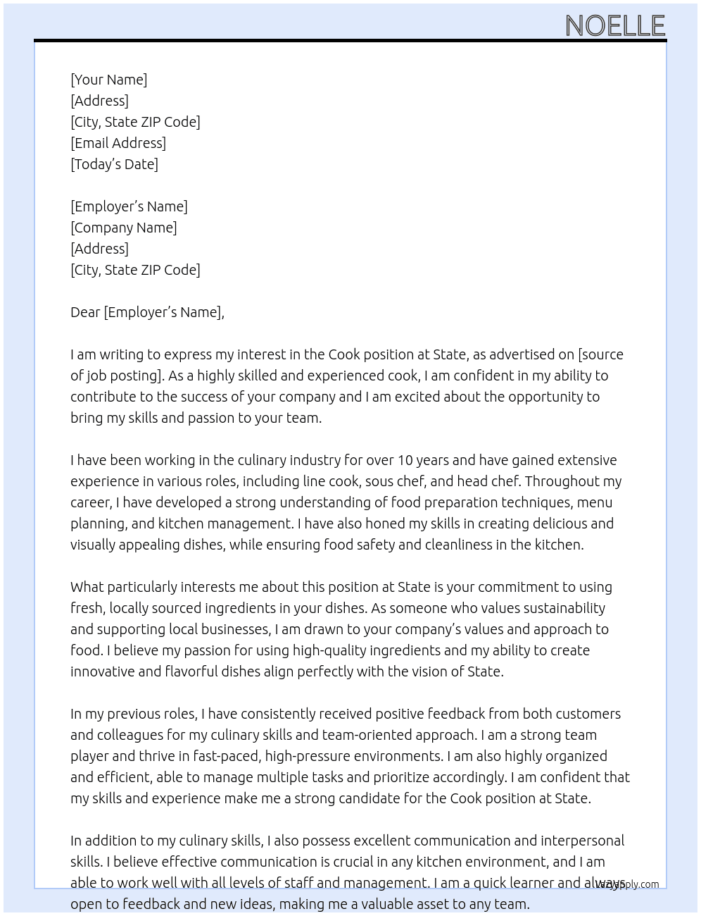 Cook At State Cover Letter