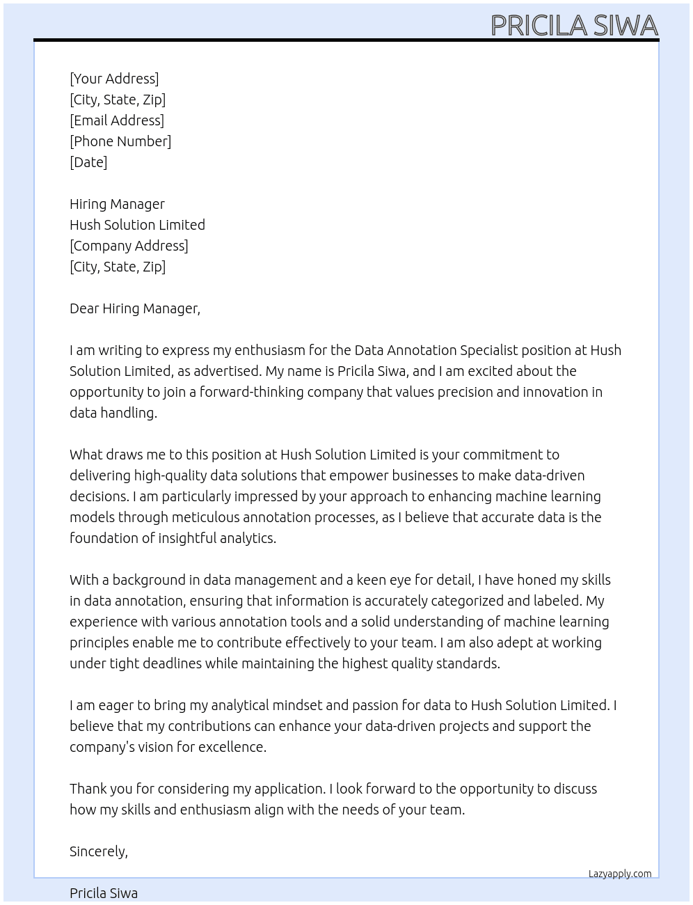 Cover letter for data annotation specialist - LazyApply