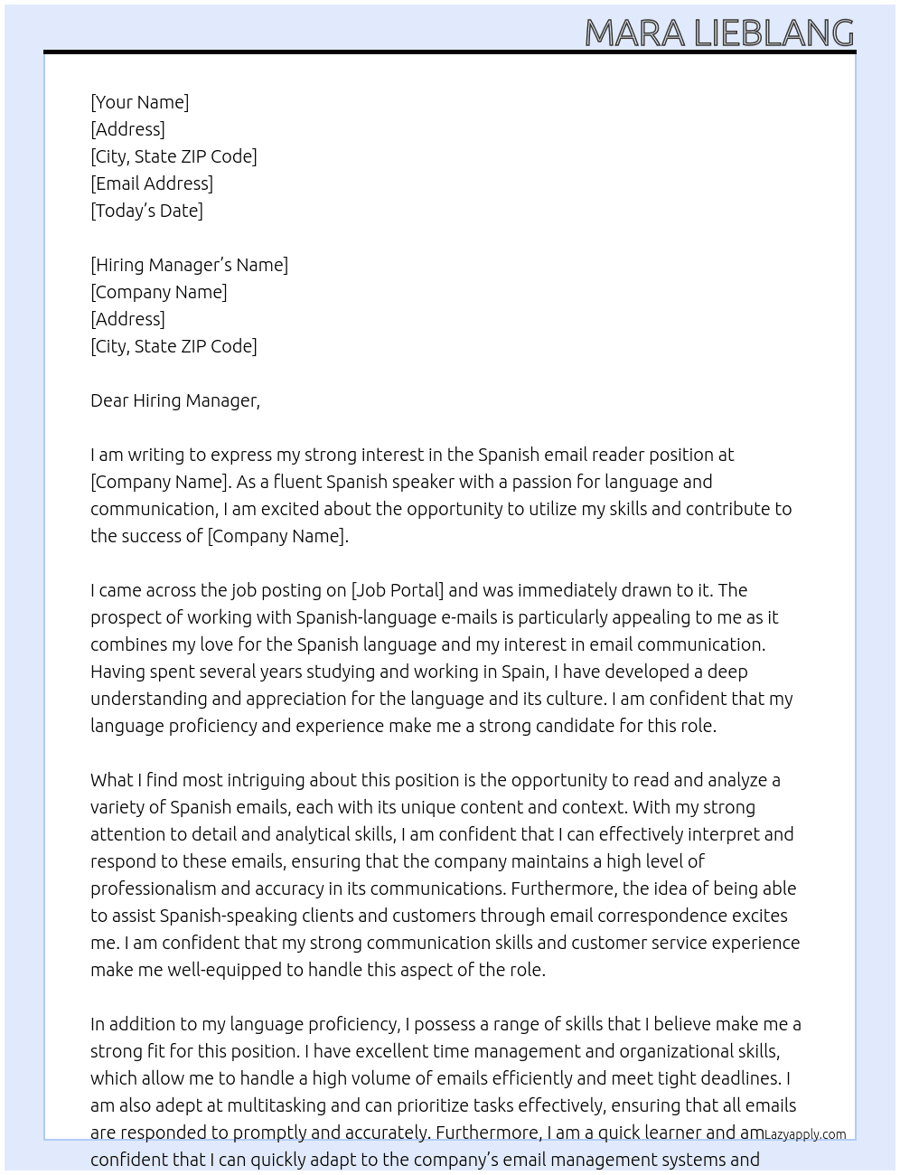 Spanish email reader At Spanish-language e-mails  Cover Letter