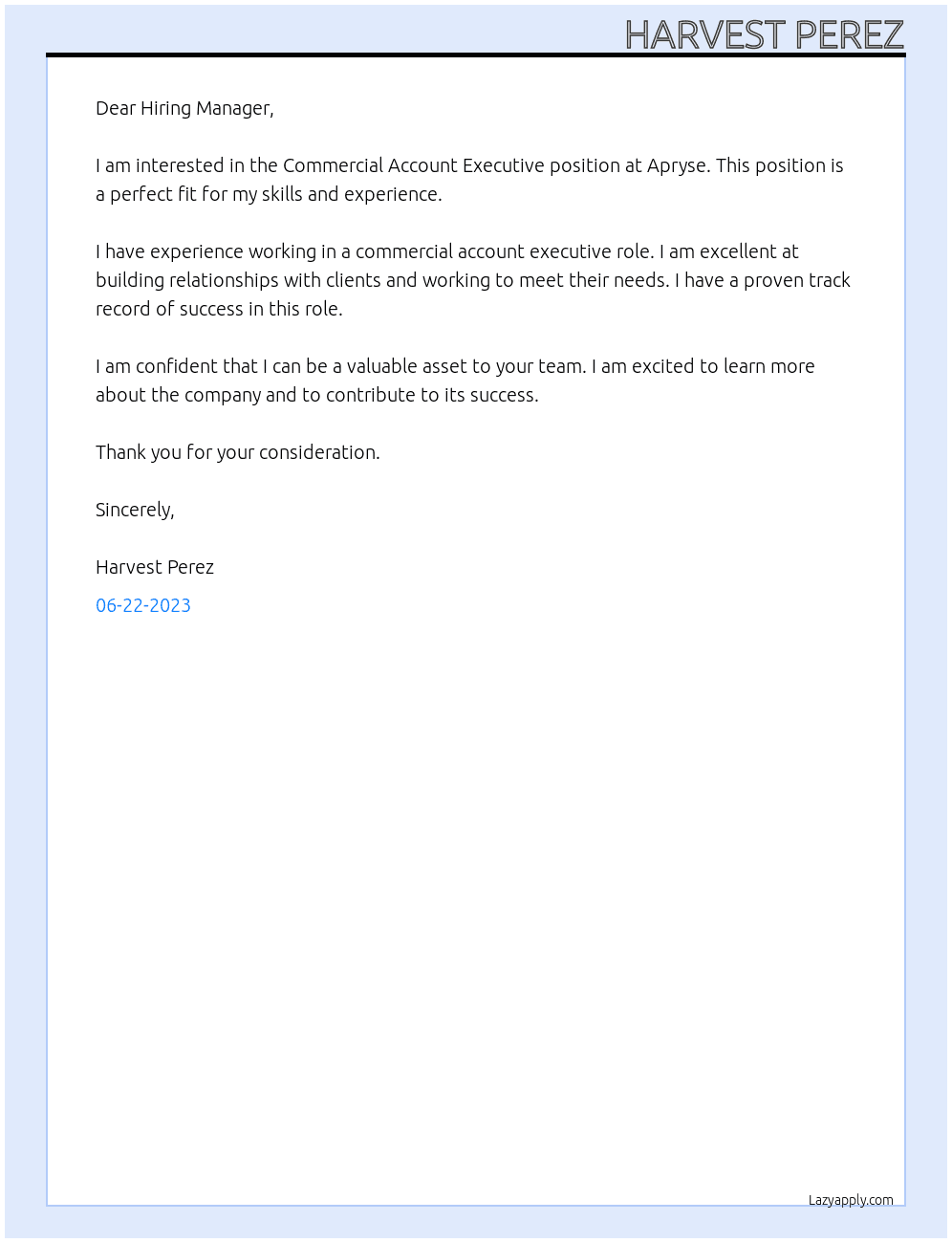 Commercial Account Executive At Apryse Cover Letter