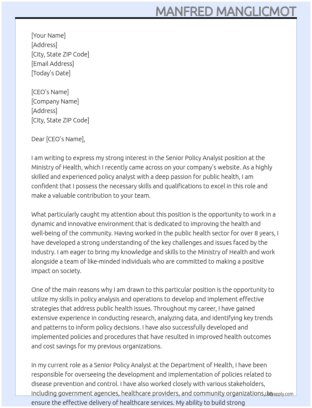 Cover letter for senior policy analyst - LazyApply