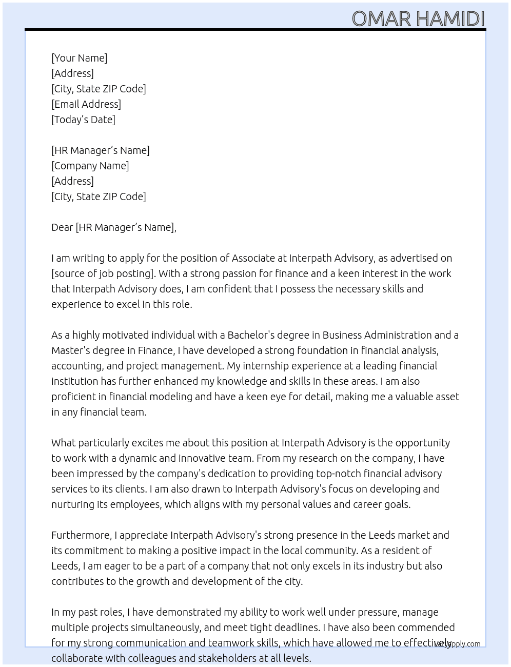 Associate  At Interpath Advisory Cover Letter