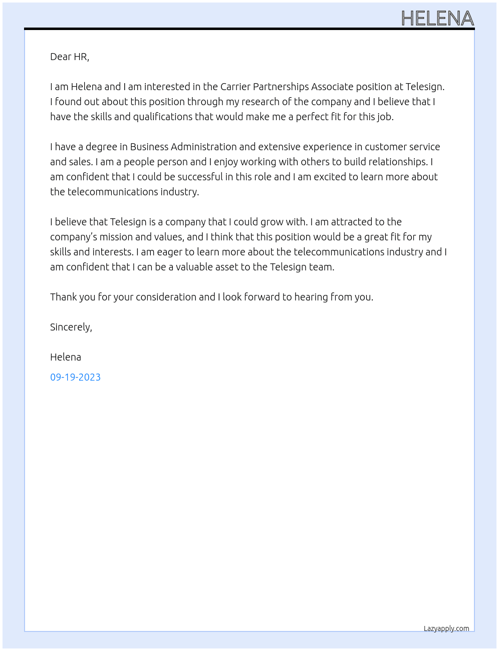 Carrier Partnerships Associate At Telesign Cover Letter