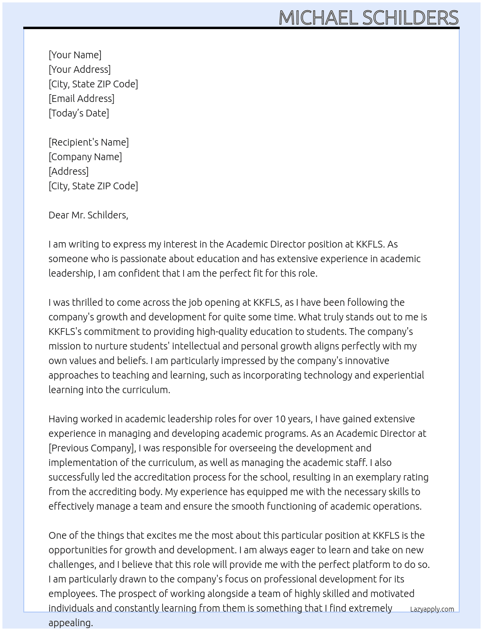 Academic Director At KKFLS Cover Letter