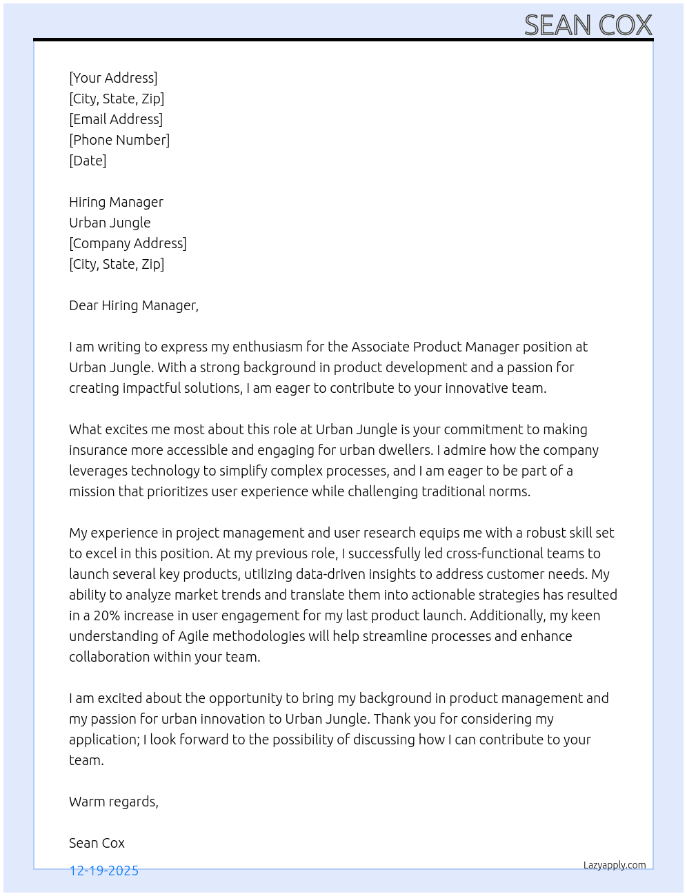 Cover letter for associate product manager - LazyApply