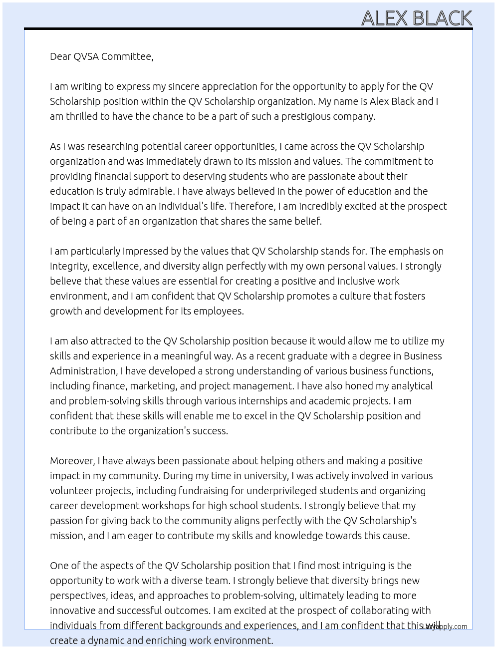 QV Scholarship At QV Scholarship Cover Letter
