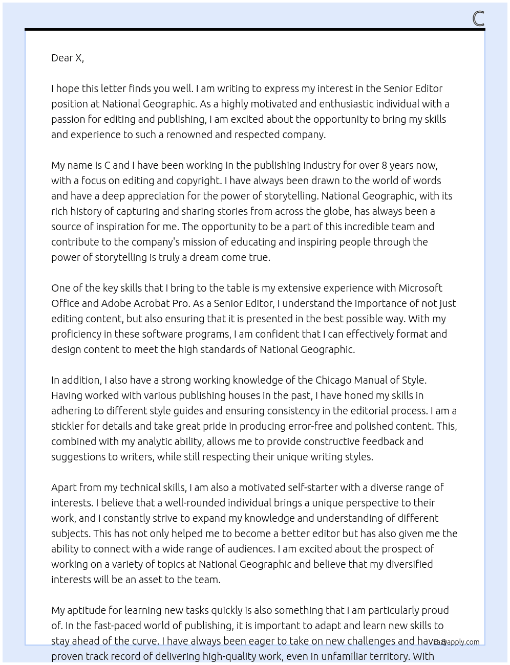 Senior Editor At National Geographic Cover Letter