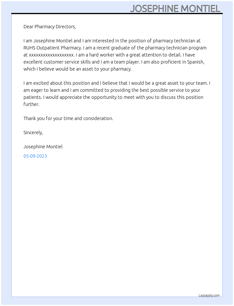 Pharmacy technician  At RUHS Outpatient Pharmacy  Cover Letter
