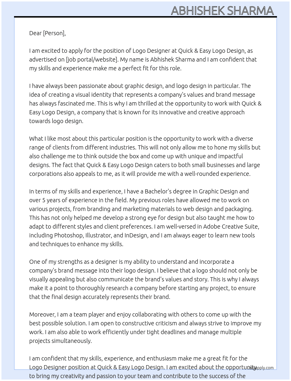 logo design At Quick & Easy Logo Design Cover Letter