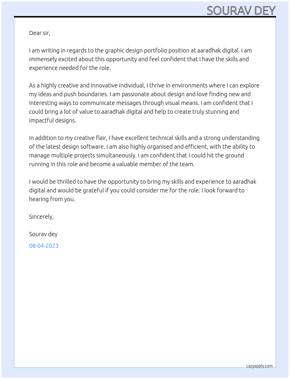 graphic design portfolio At aaradhak digital Cover Letter