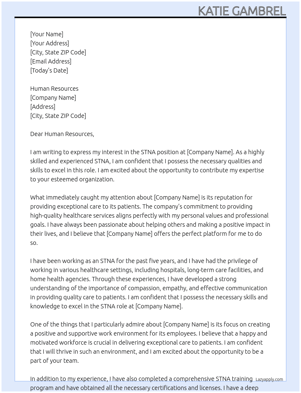 Stna At Stna Cover Letter