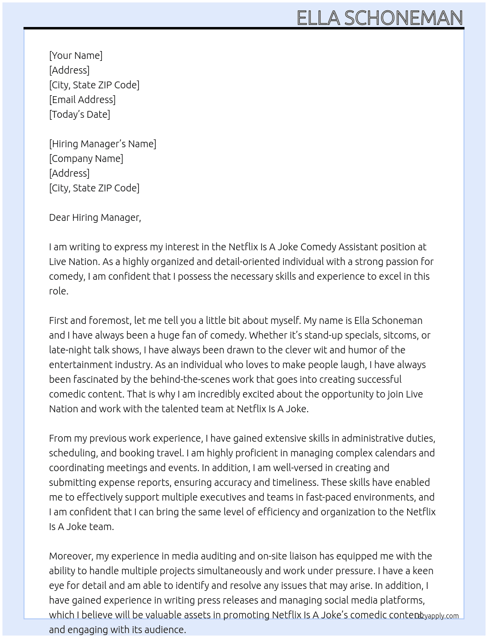 Cover letter for netflix is a joke comedy assistant - LazyApply