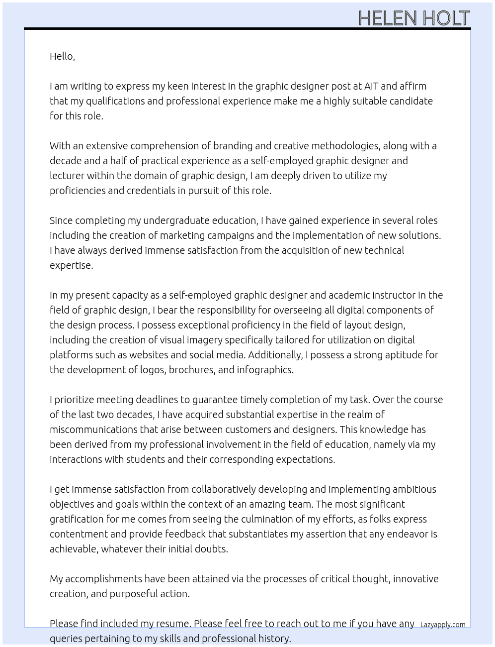 Graphic designteacher At AIT Cover Letter