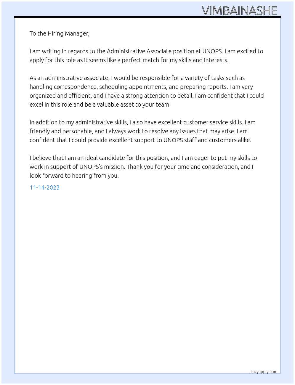 Administrative Associate  At UNOPS  Cover Letter