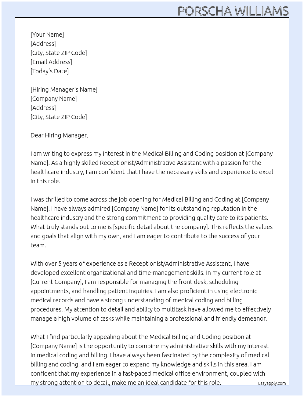 Medical Billing And Coding At any Cover Letter