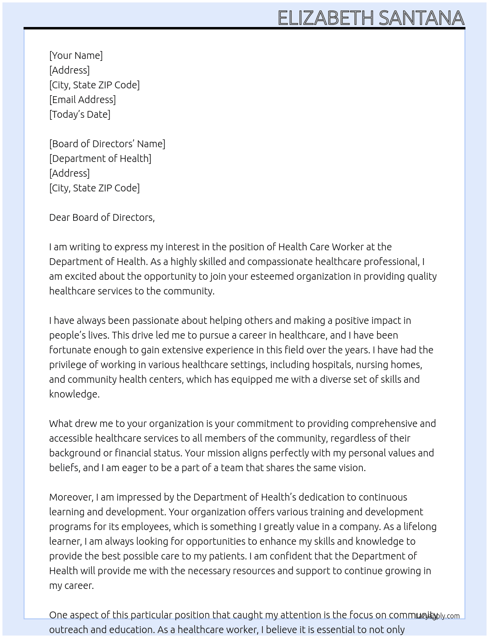 Cover letter for health care worker - LazyApply