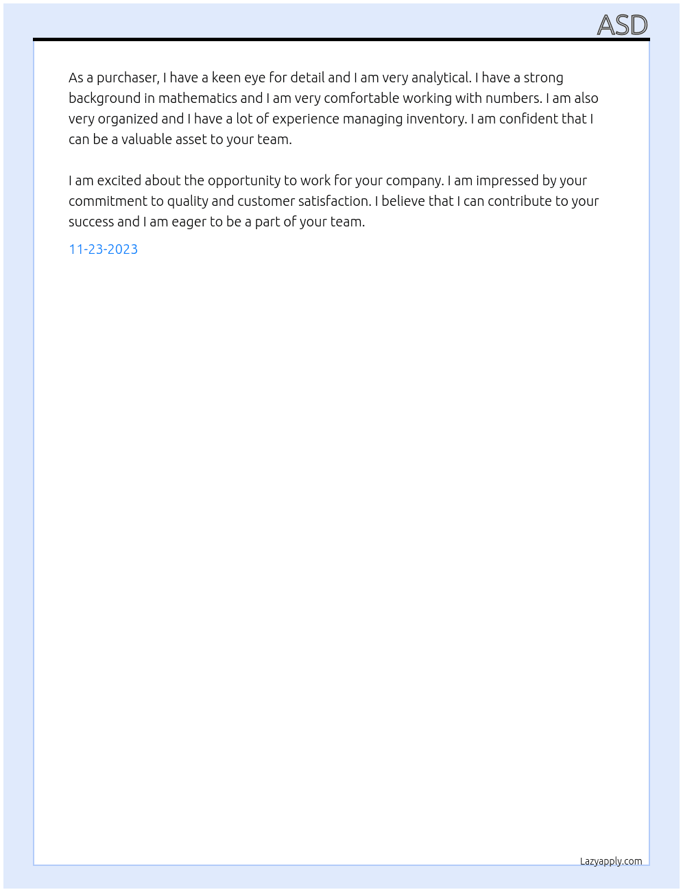 purchaser  At asd Cover Letter