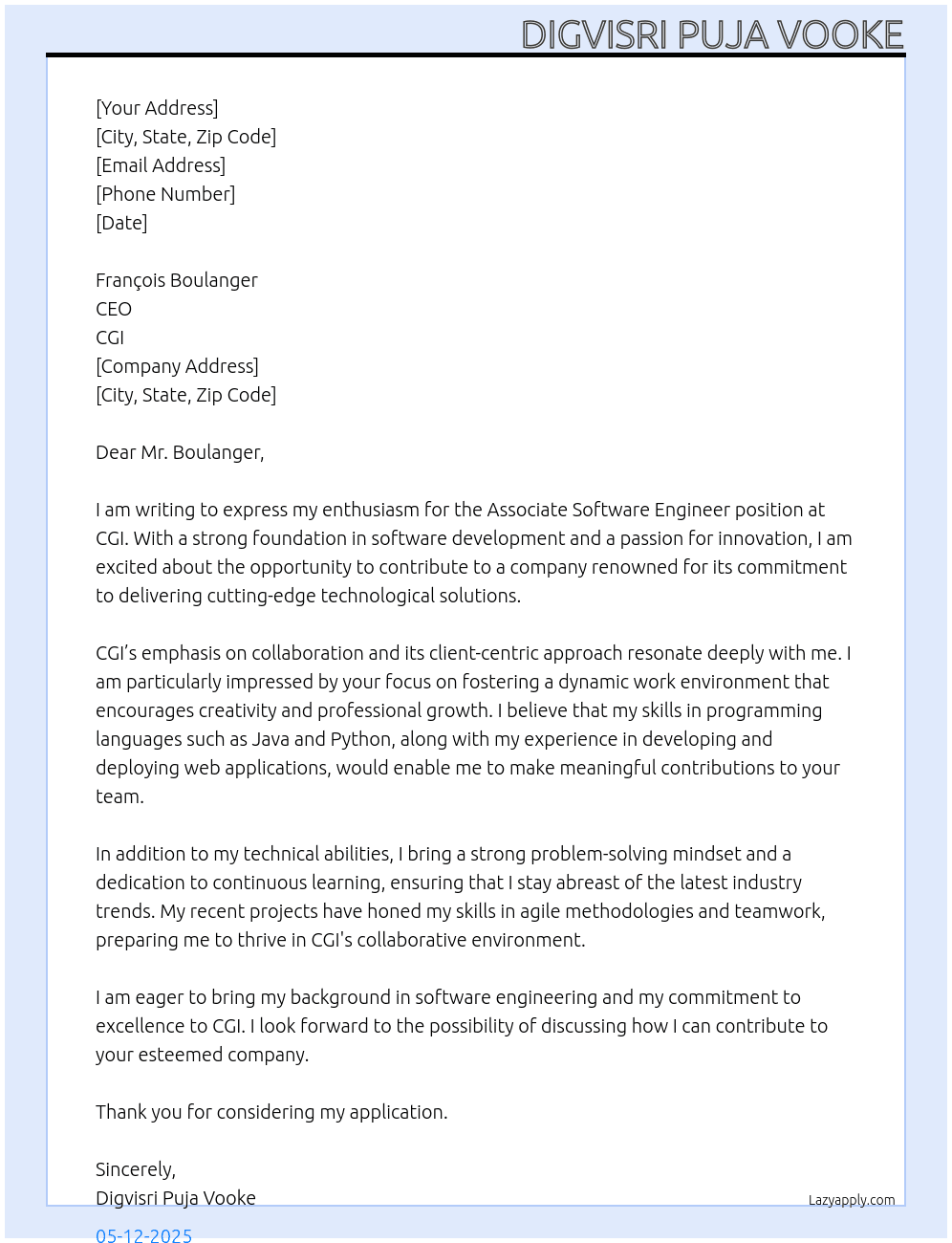 Cover letter for assosiate software enginner - LazyApply