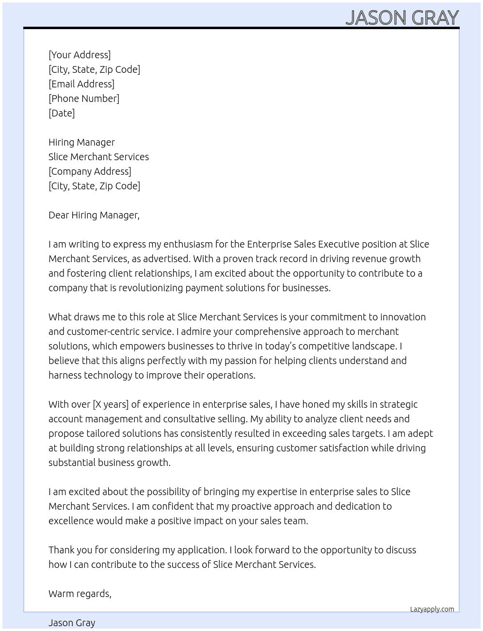Enterprise Sales Executive At Slice Merchant Services Cover Letter