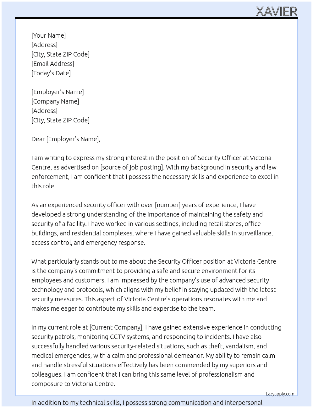 security officer At victoria centre Cover Letter