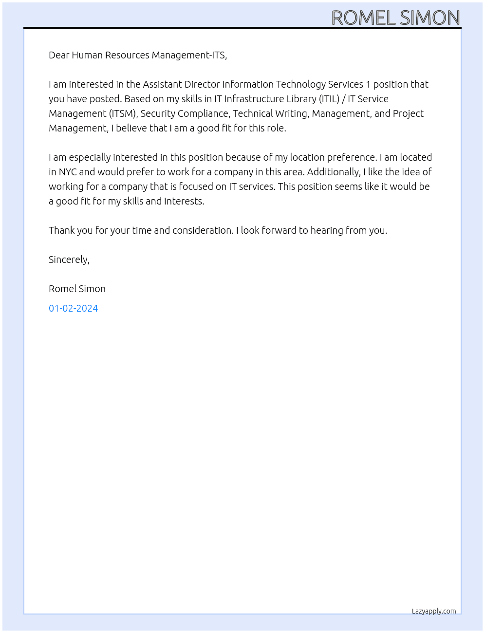 Assistant Director Information Technology Services 1 At Office of IT Services Cover Letter
