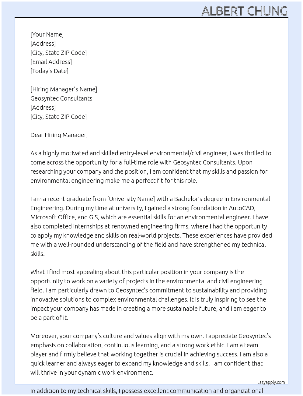 Entry-Level Environmental/Civil Engineer At Geosyntec Consultants Cover Letter