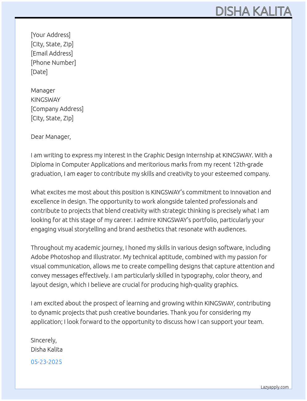 Cover letter for graphic designing - LazyApply
