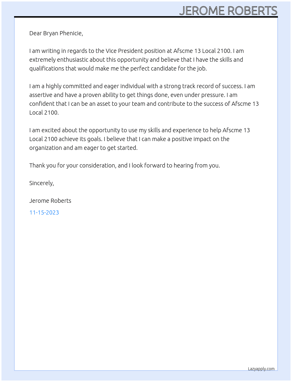 Vice President At Afscme 13 Local 2100 Cover Letter