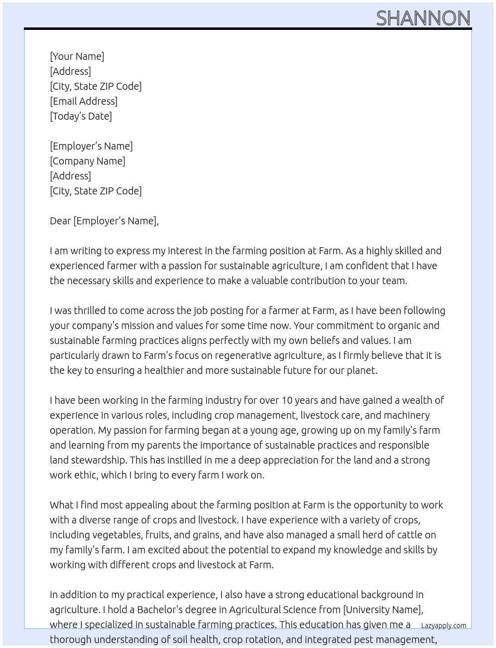 farming At Farm Cover Letter