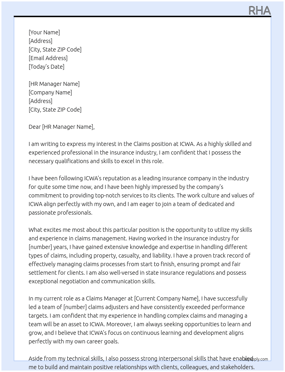 claims  At icwa Cover Letter