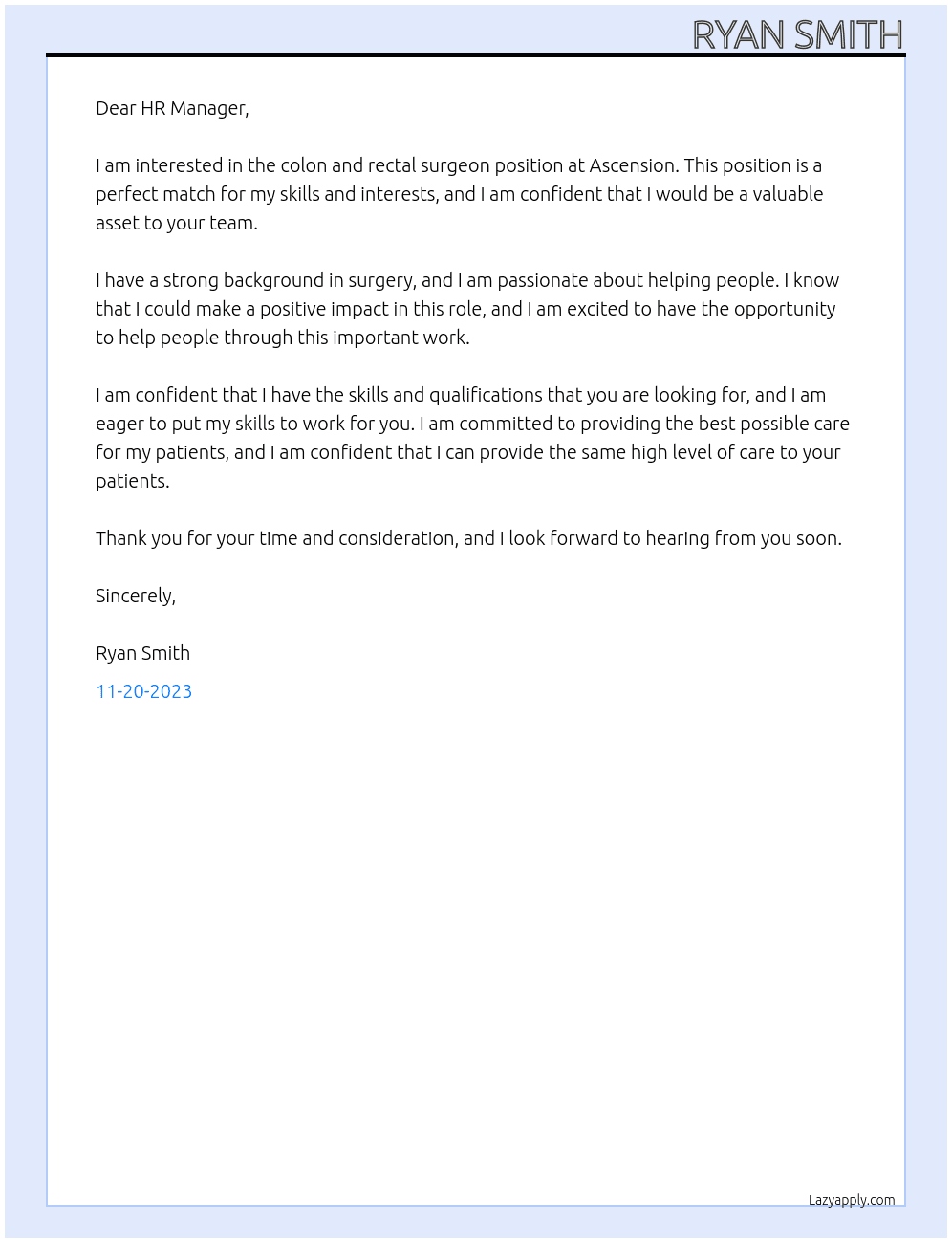 Colon and rectal surgeon At Ascension  Cover Letter