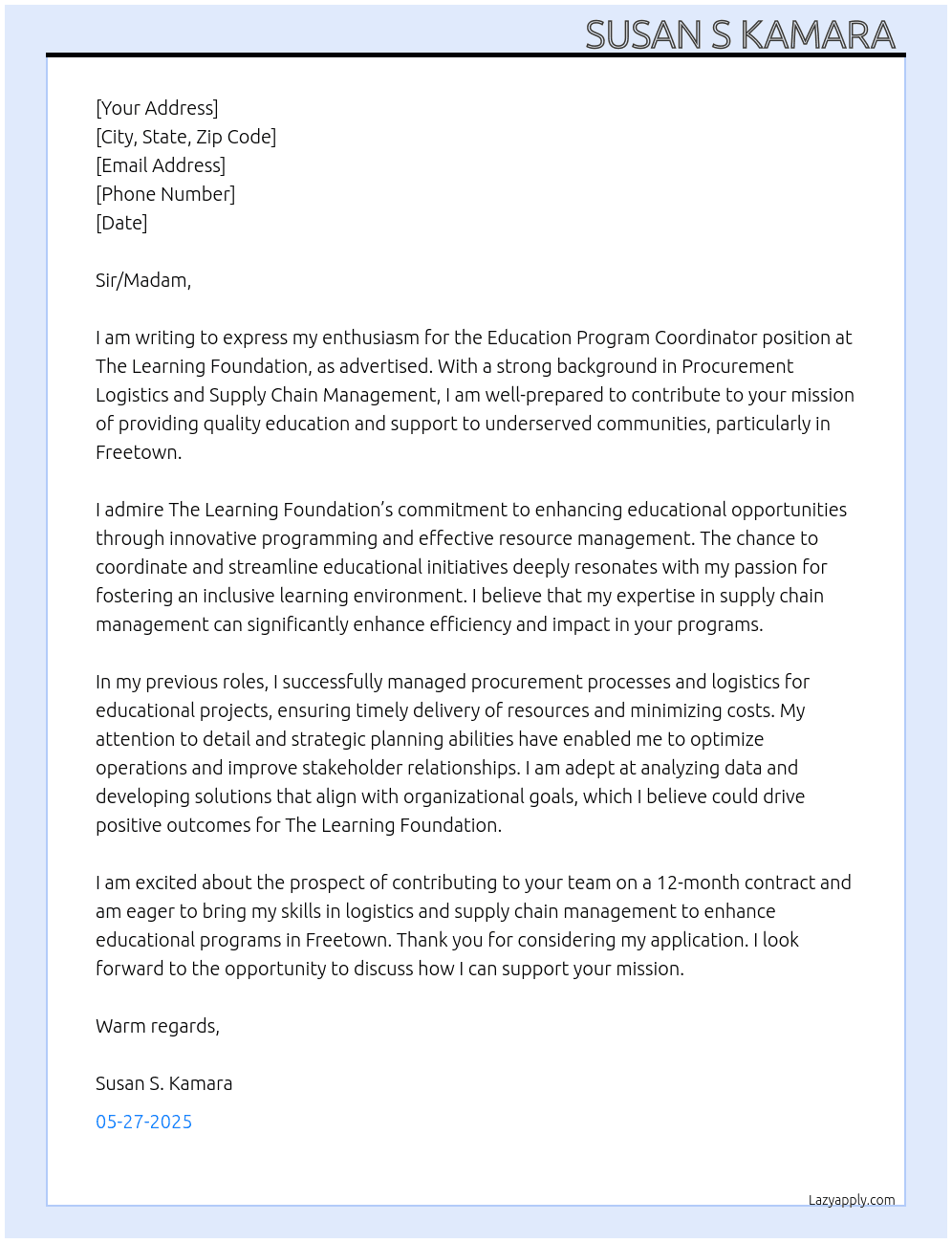 Cover letter for education program coordinator - LazyApply