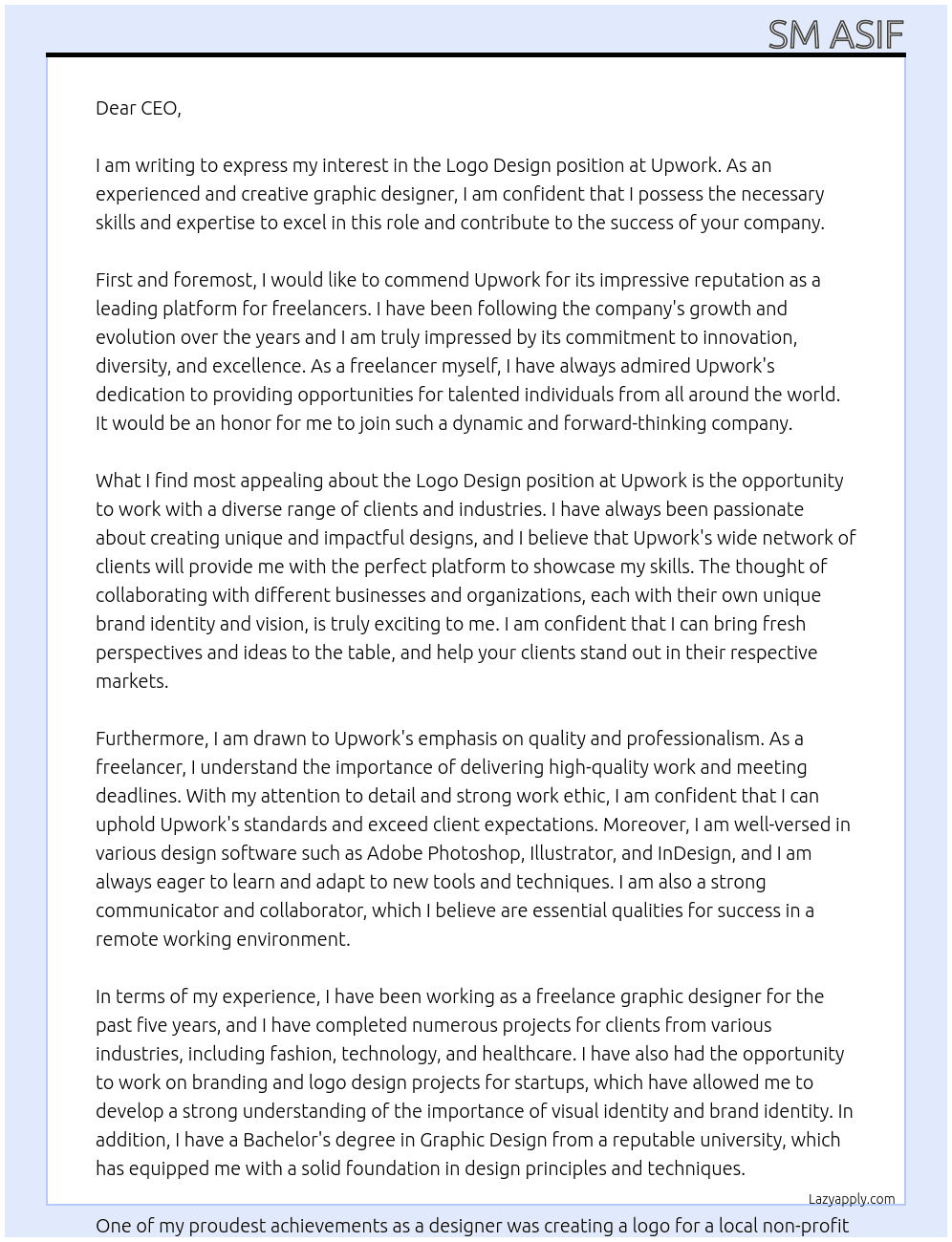 logo design At Upwork Cover Letter