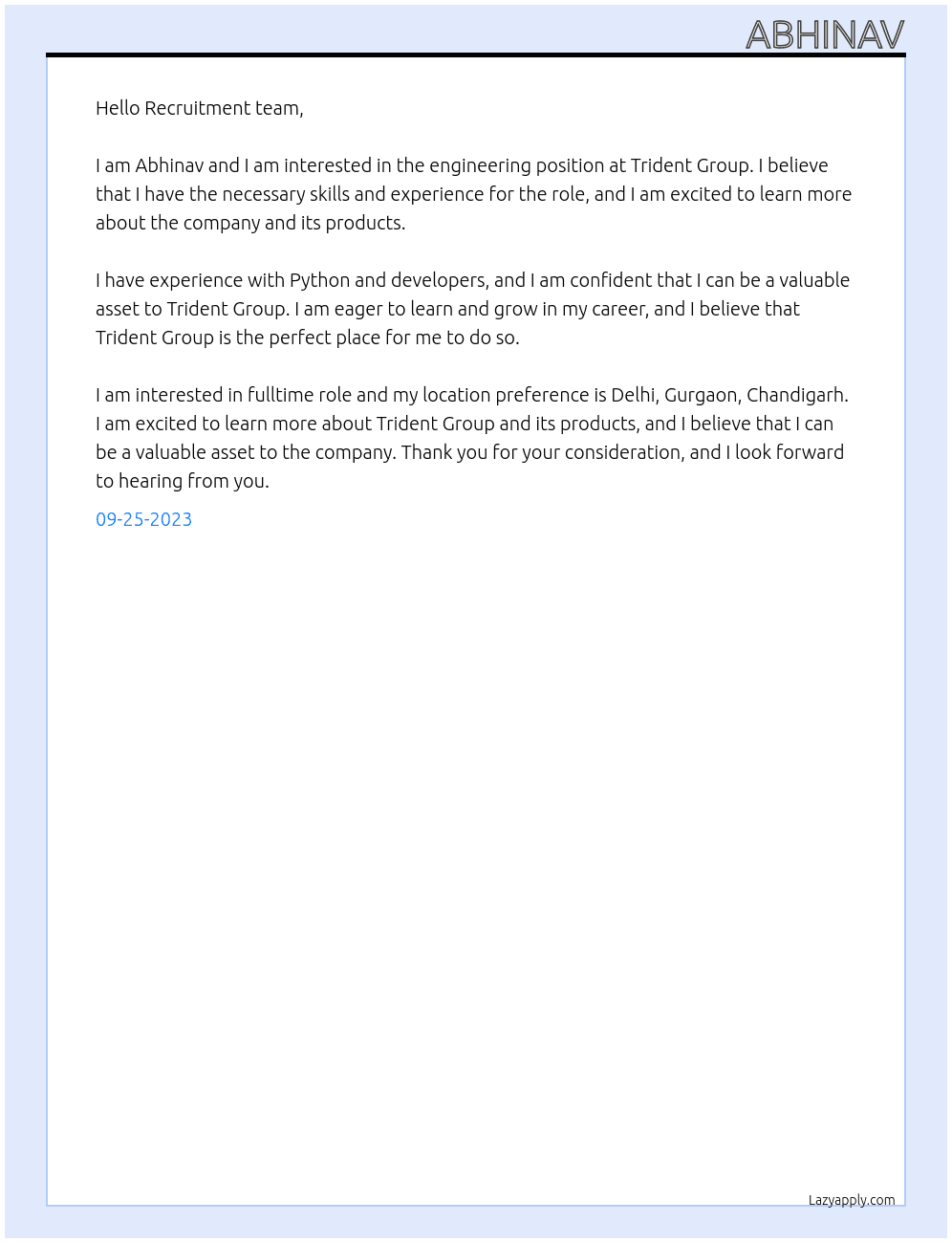 Engineering At Trident Group Cover Letter