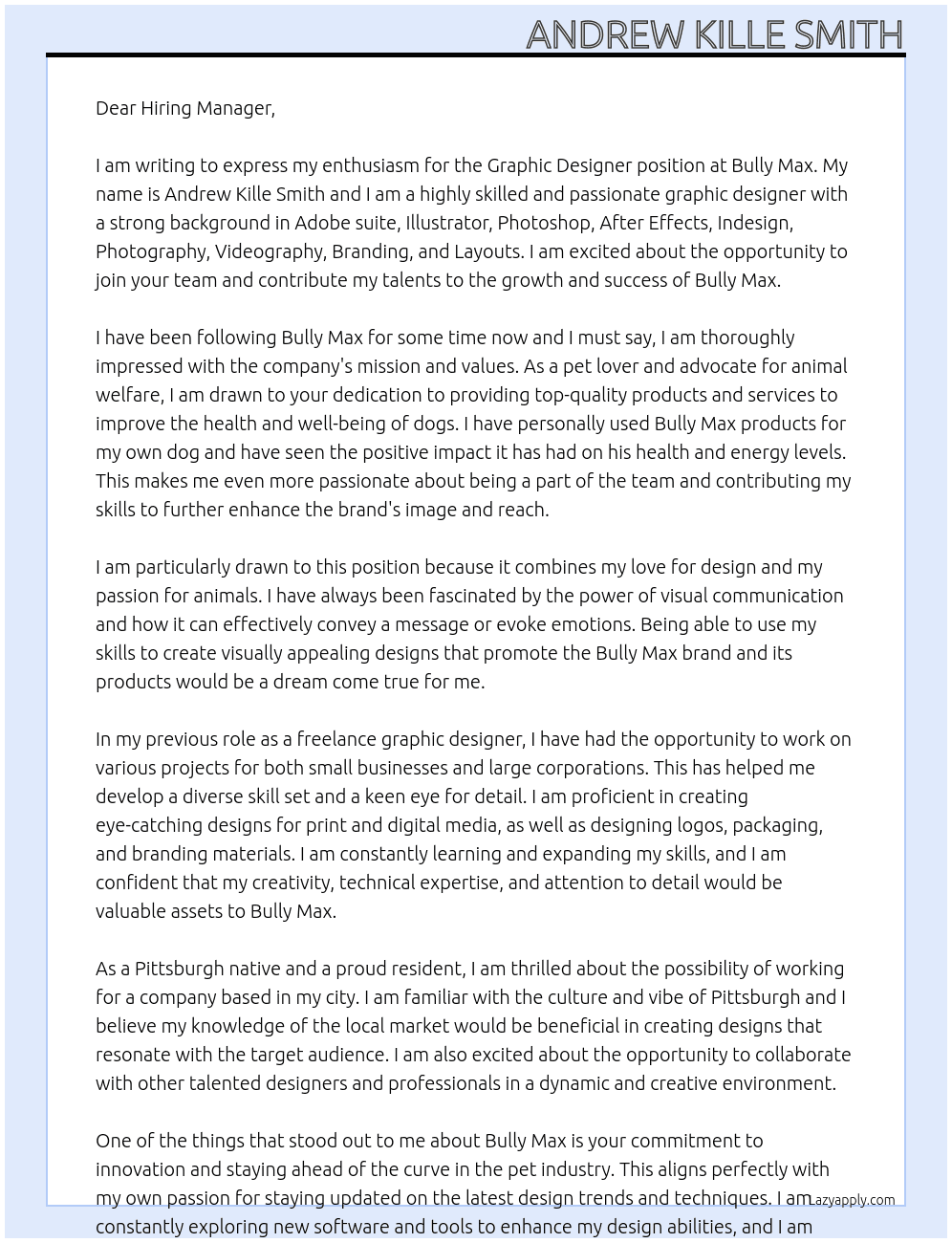 Graphic Designer  At Bully Max Cover Letter
