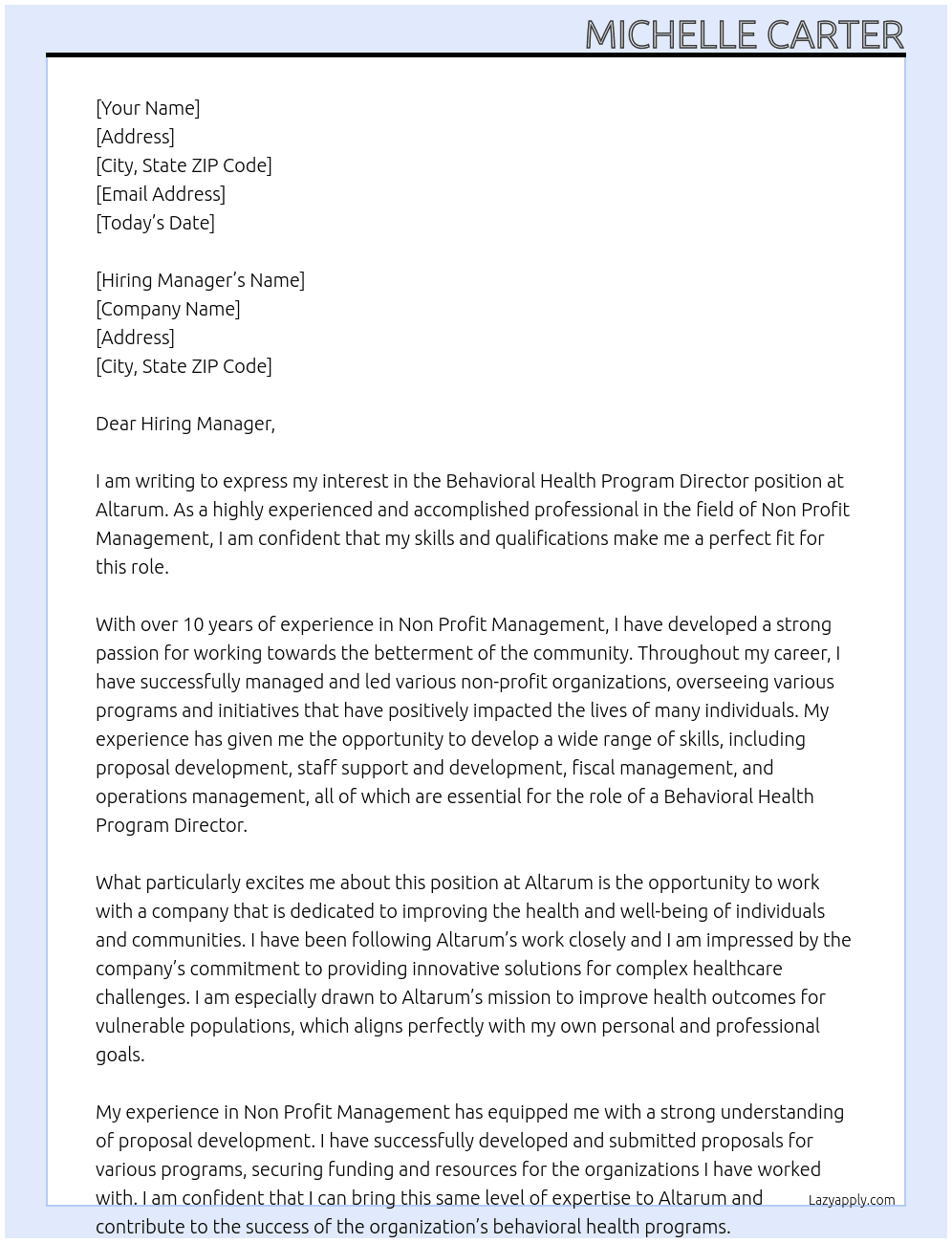 Behavioral Health Program Director At Altarum Cover Letter