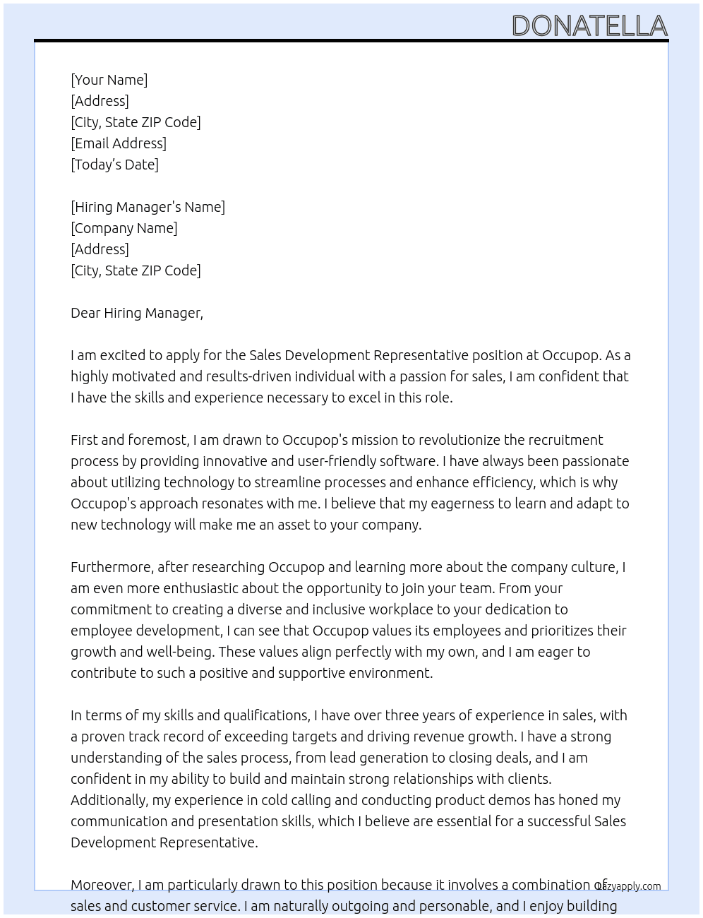 Sales Development Representative At Occupop Cover Letter