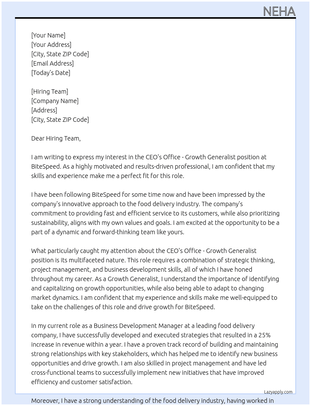 CEO's Office - Growth Generalist At BiteSpeed Cover Letter