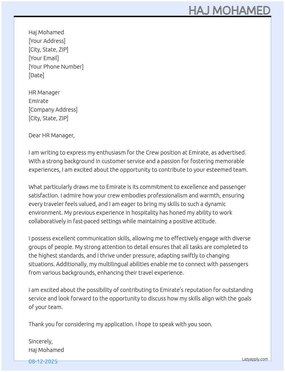 Cover letter for crew - LazyApply
