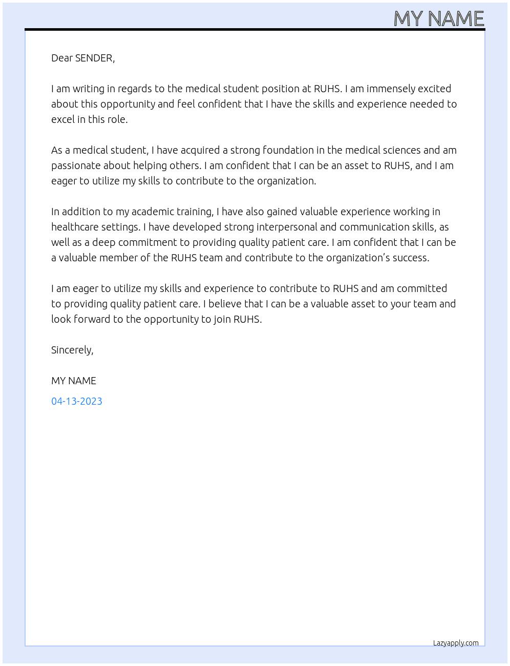 Medical Student At RUHS Cover Letter
