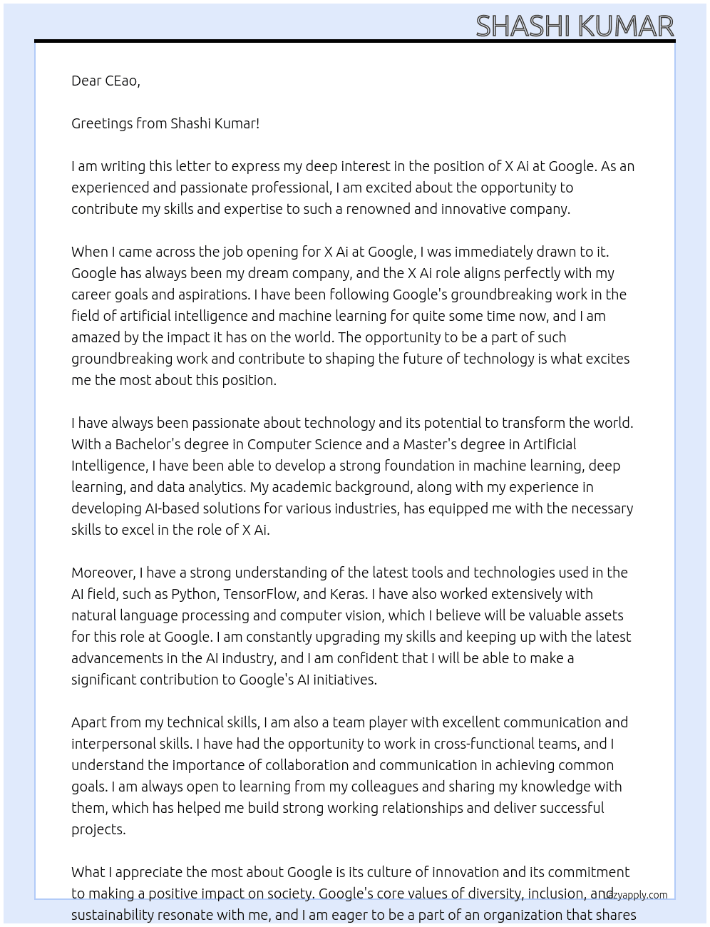 Cover letter for x ai - LazyApply