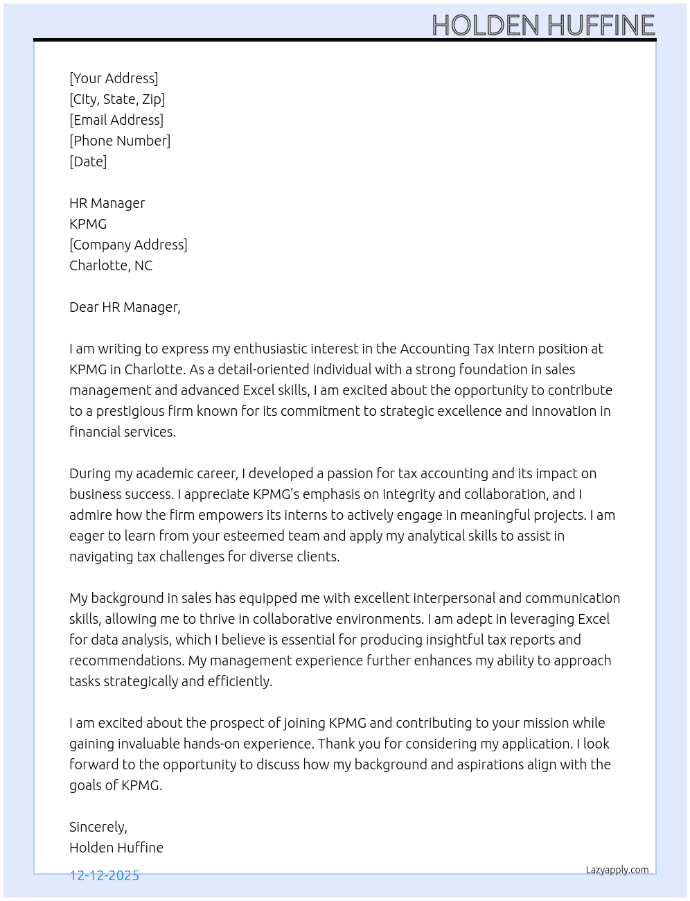Cover letter for accounting tax intern - LazyApply