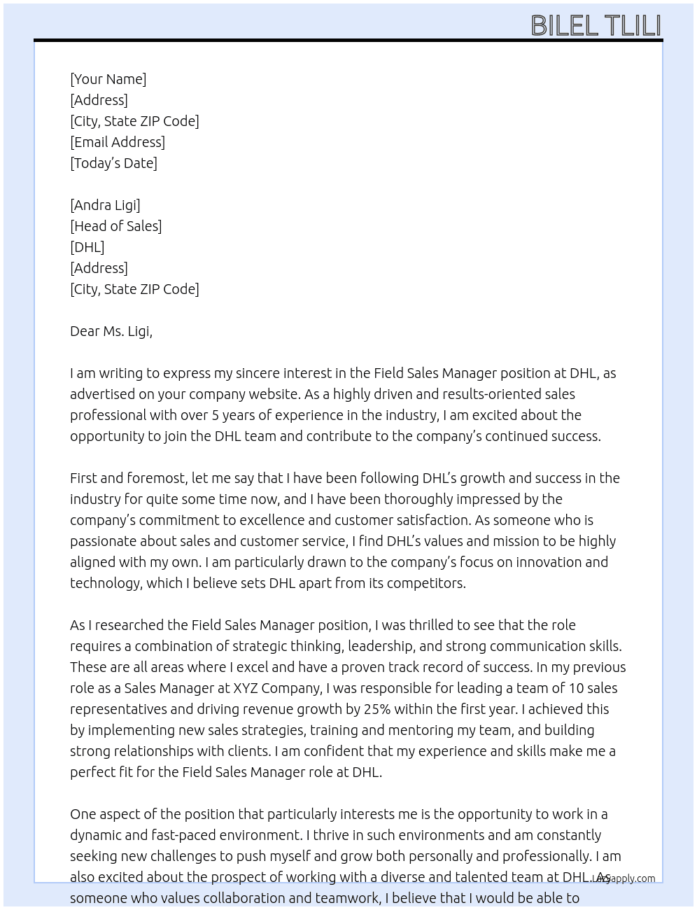 Cover letter for field sales manager - LazyApply