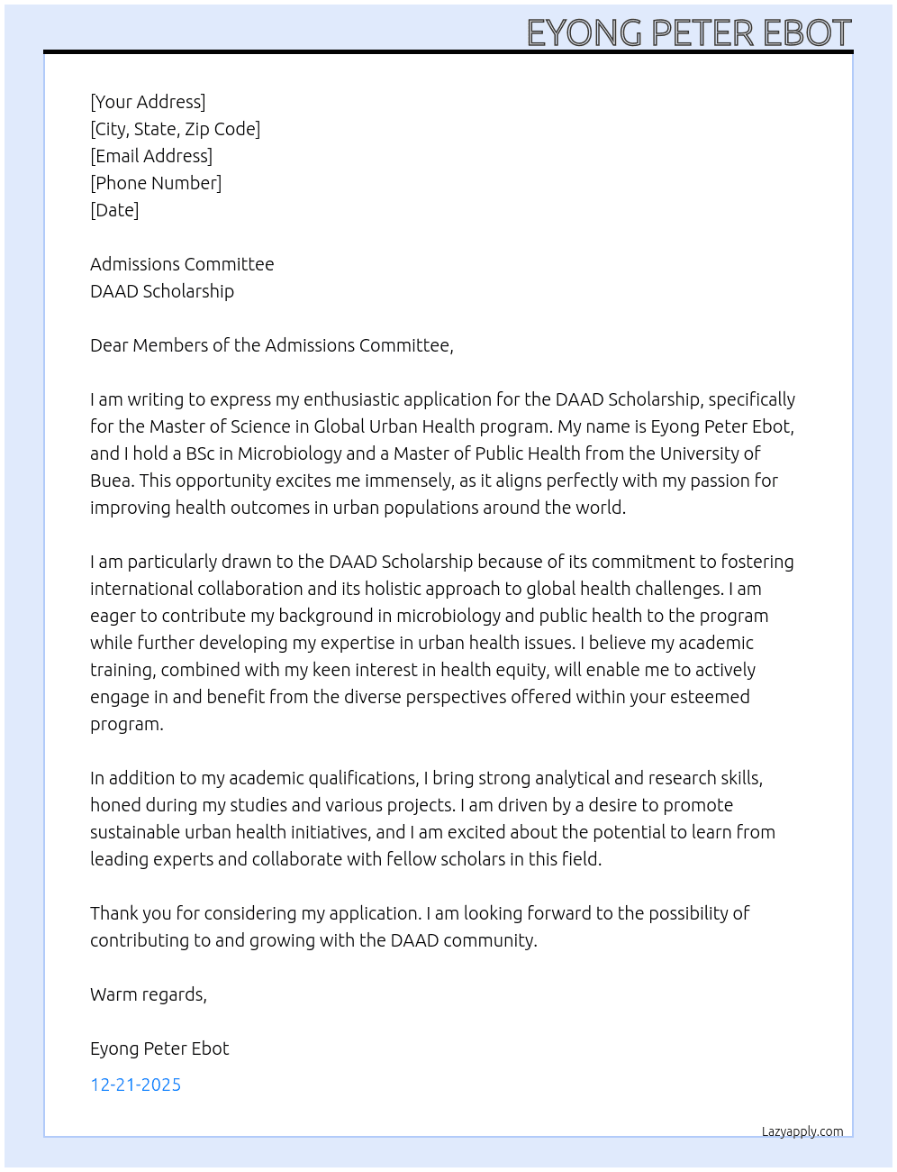 Cover letter for daad scholarship - LazyApply