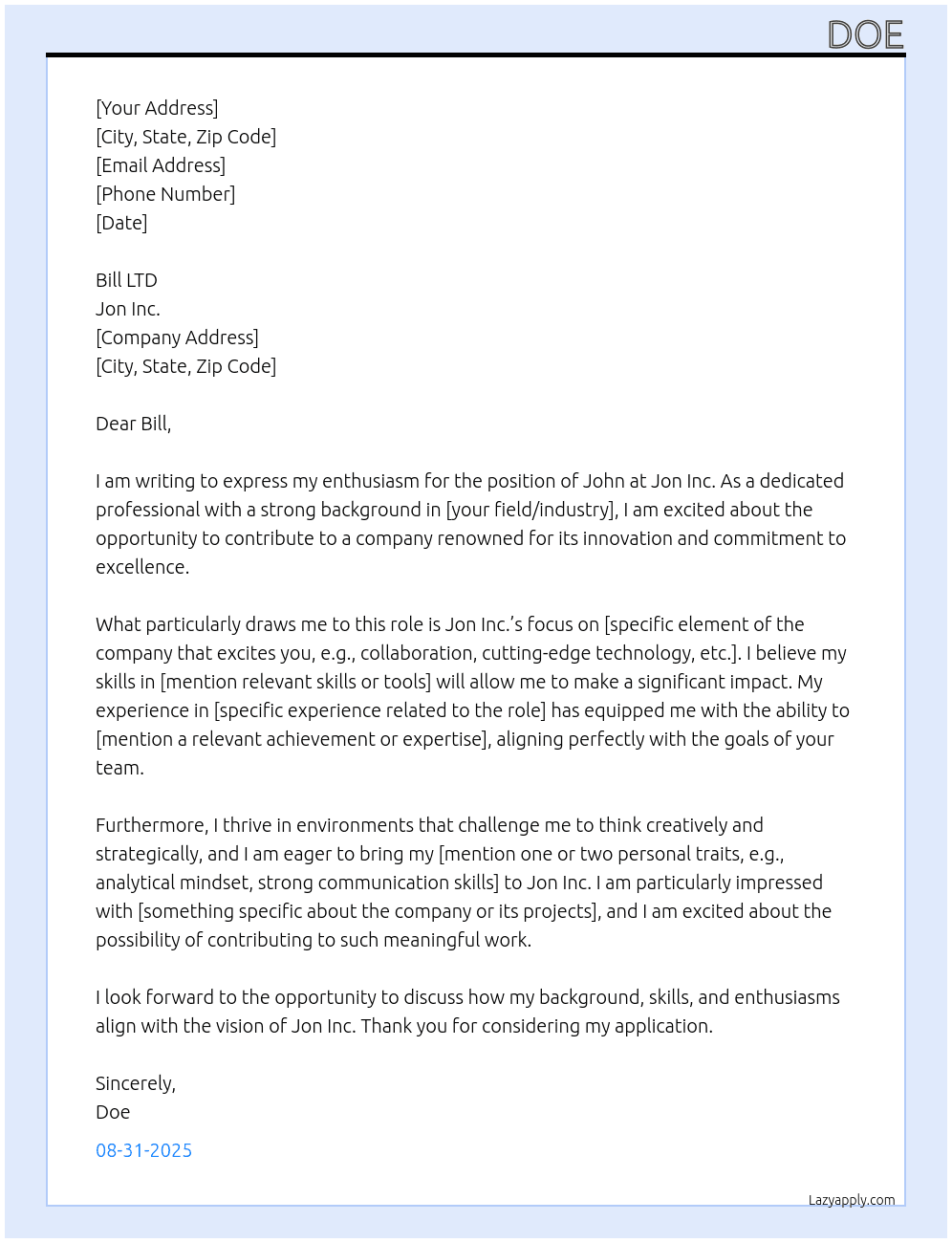 John At Jon inc Cover Letter