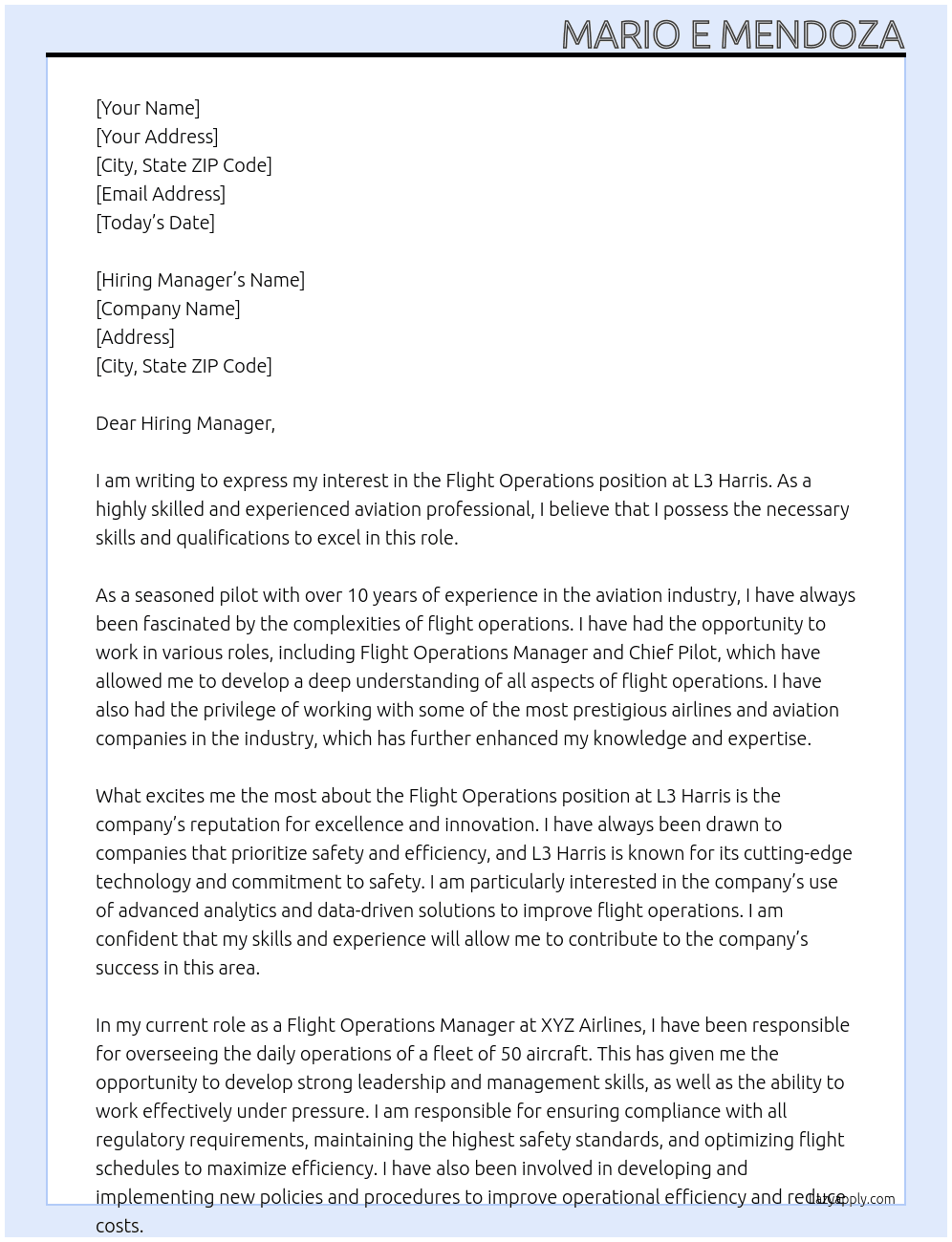 Flight Operations At L3 Harris Cover Letter