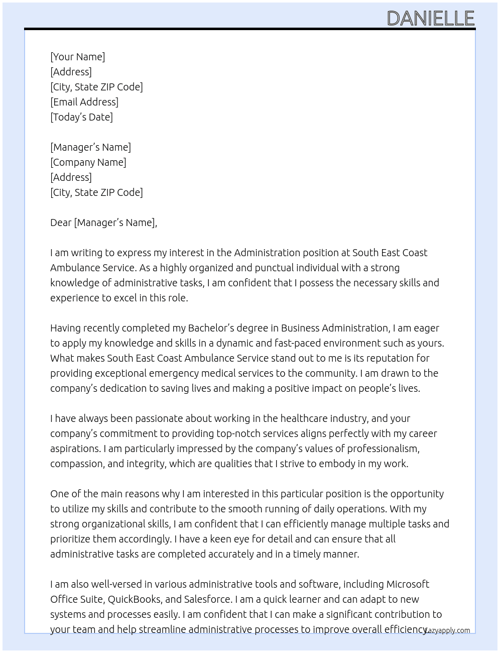 Administration  At South East Coast Ambulance Service Cover Letter