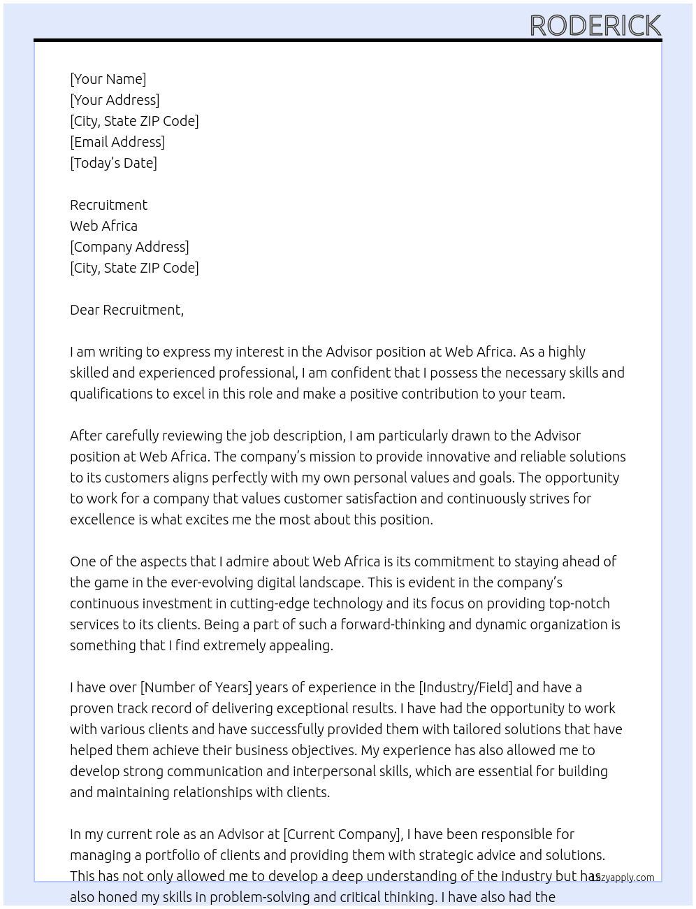 advisor At web africa Cover Letter